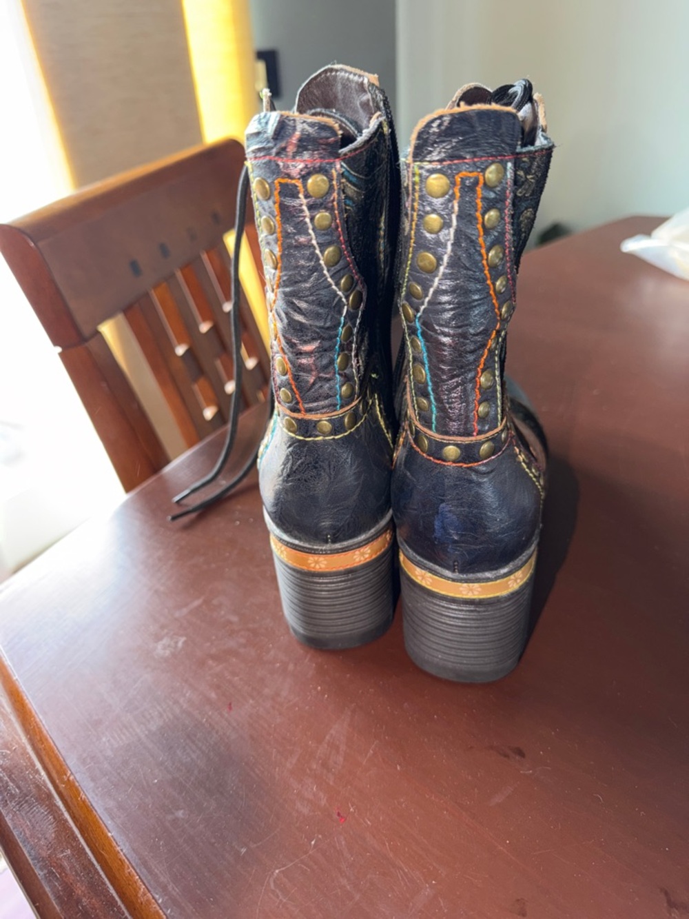 Spring Step Multi-Color Lace-Up Floral Embossed Leather Boots - Picture 4 of 15